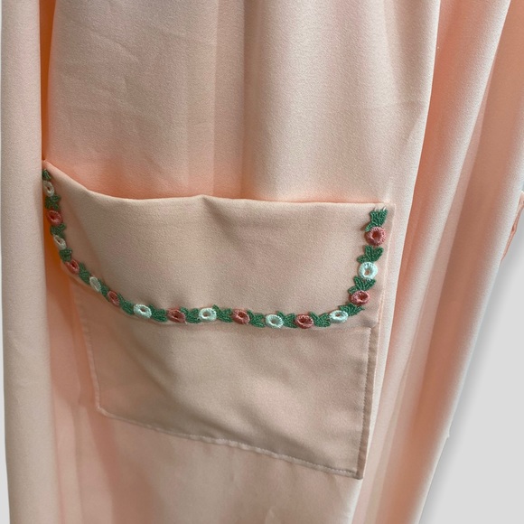 Vintage 60s Pink Flowy Cottagecore Maxi Floral Trim Large Pockets - Picture 3 of 7